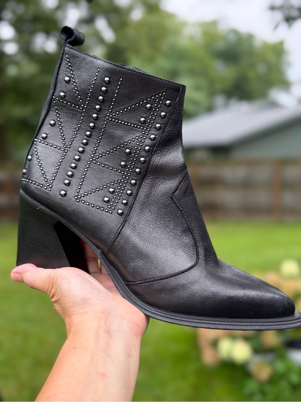 Emanuele Crasto Italy Black Leather Studded Ankle Boots Block Heel Womens EU 39